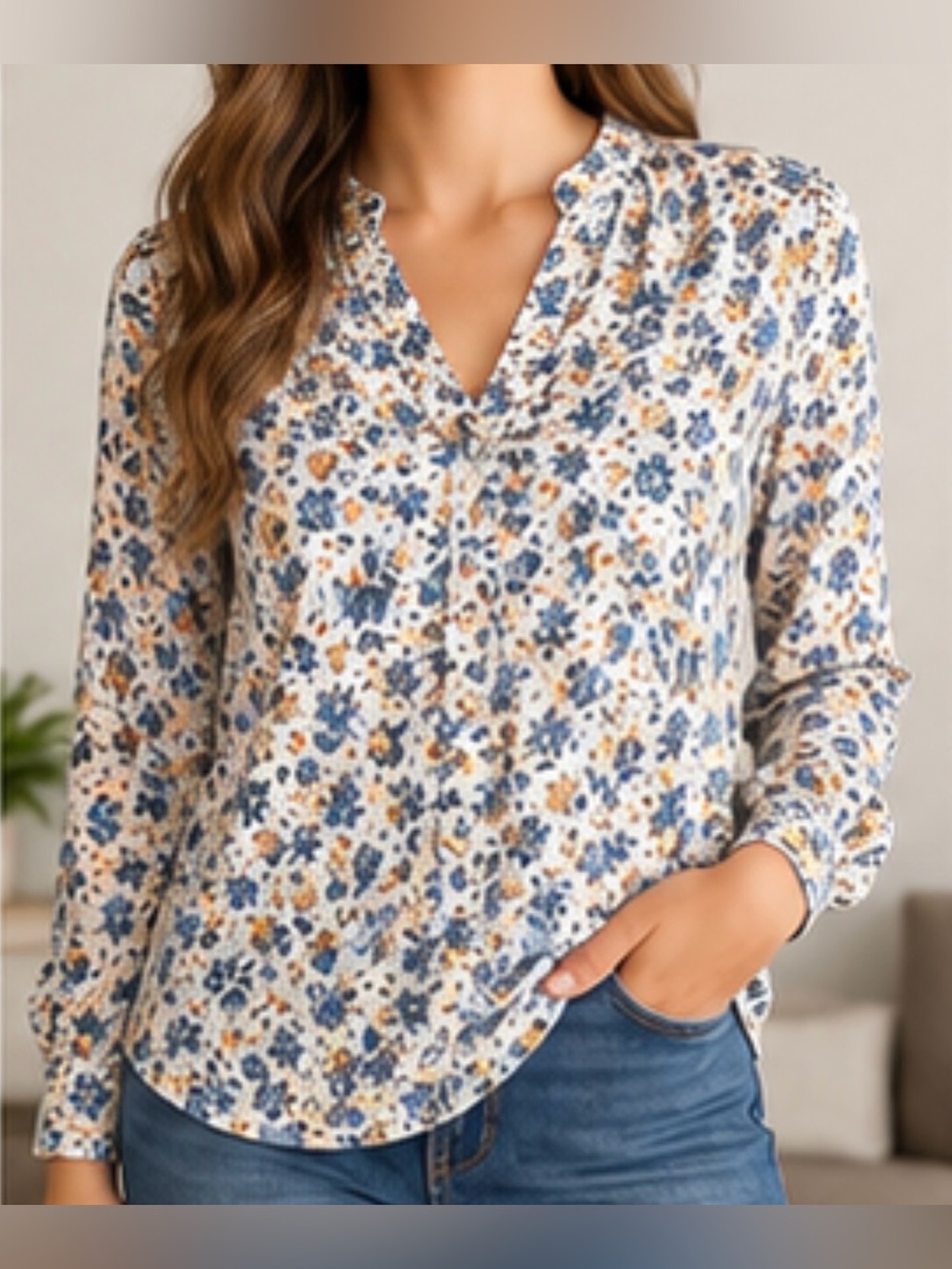 Mario Serrani Floral V-Neck Blouse Top NWT Size Small